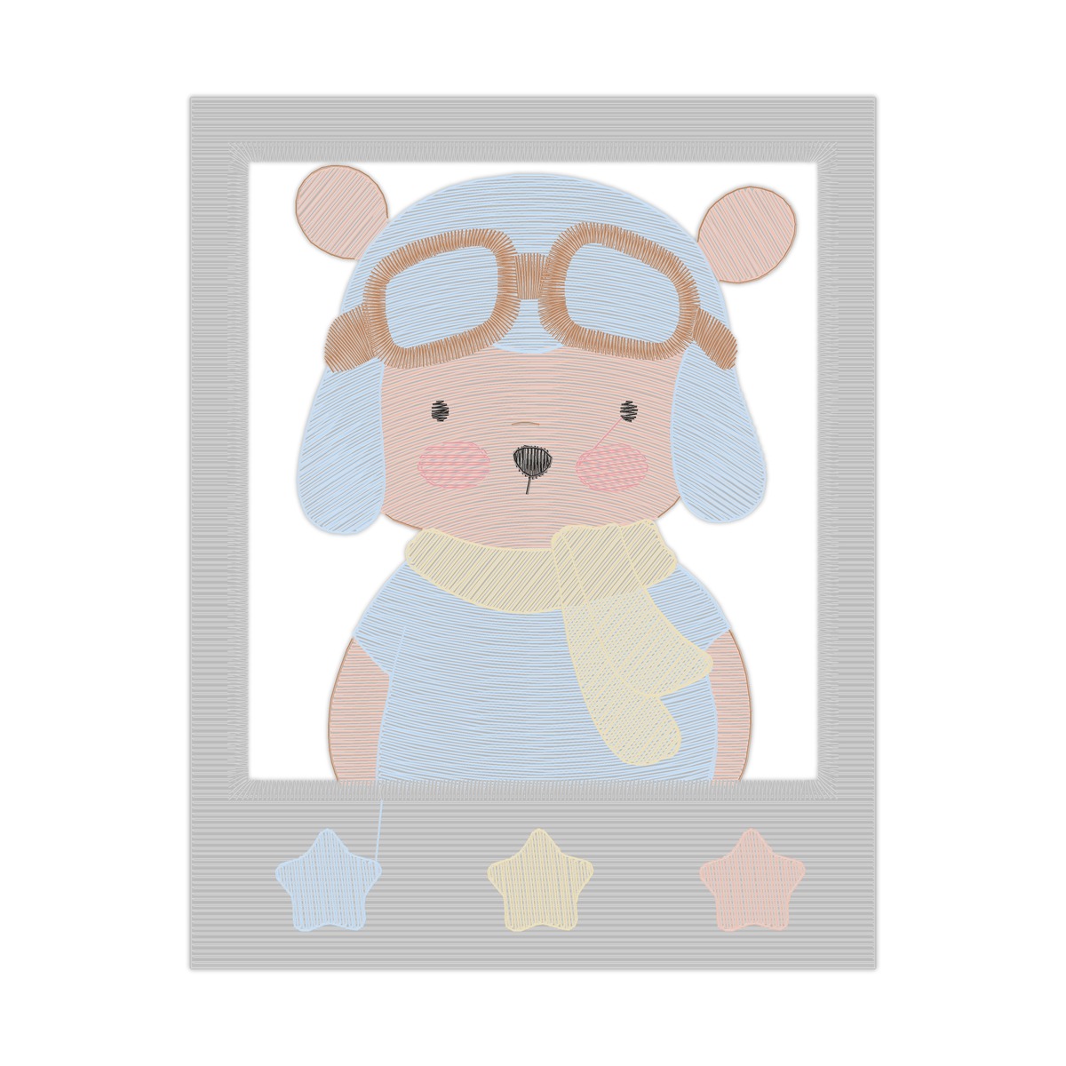 17 Bear Polaroid 10 Linework Design free machine embroidery design — 3.06×3.9 in — 12,556 stitches — 12 colors — JEF, PES