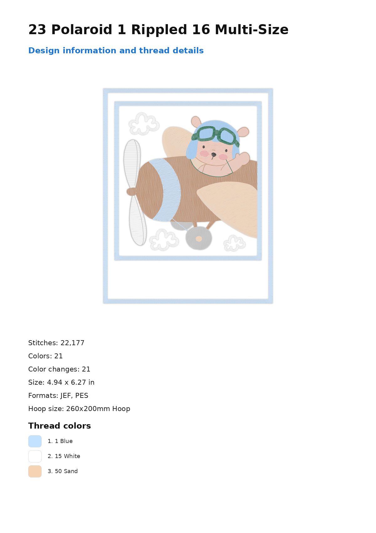 23 Polaroid 1 Rippled 16 Multi-Size free machine embroidery design — 4.94×6.27 in — 22,177 stitches — 21 colors — JEF, PES