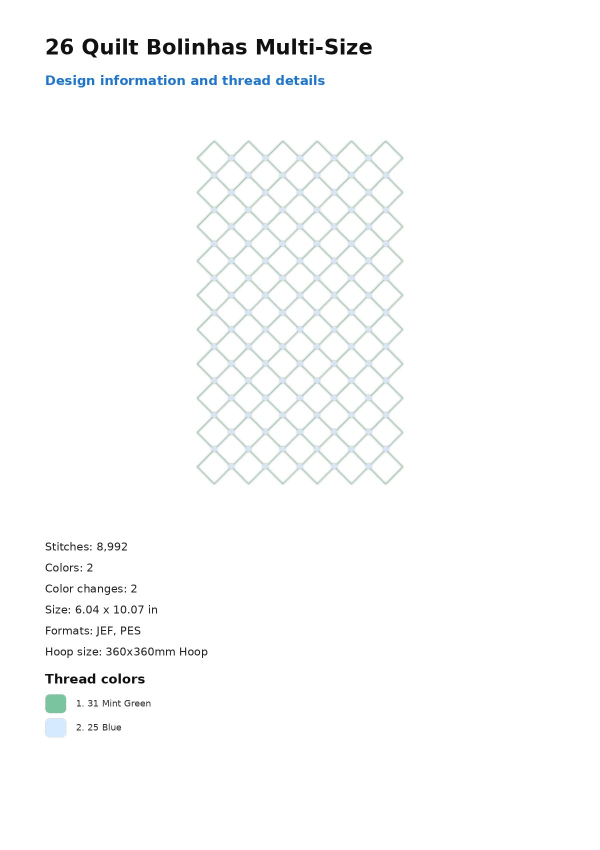 26 Quilt Bolinhas Multi-Size free machine embroidery design — 6.04×10.07 in — 8,992 stitches — 2 colors — JEF, PES