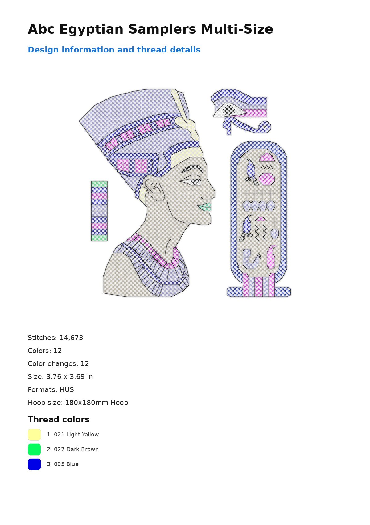 Abc Egyptian Samplers Multi-Size free machine embroidery design — 3.76×3.69 in — 14,673 stitches — 12 colors — HUS