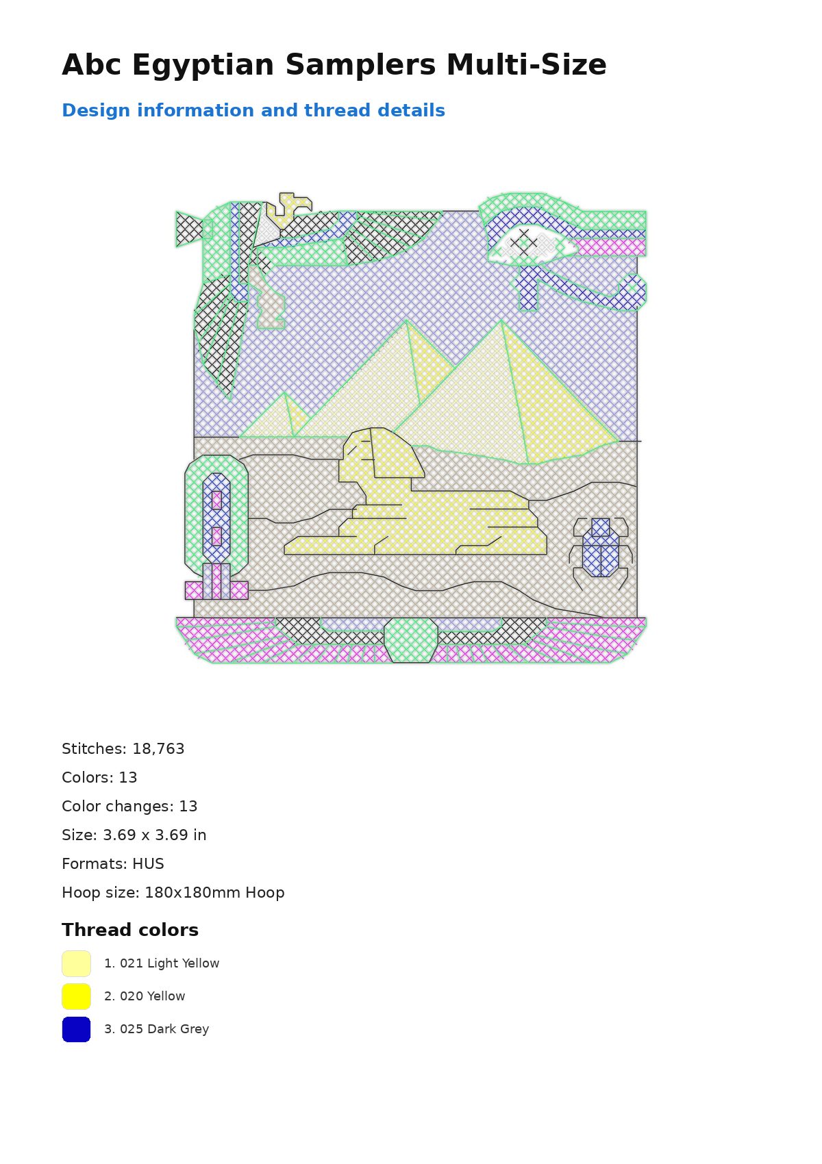 Abc Egyptian Samplers Multi-Size free machine embroidery design — 3.69×3.69 in — 18,763 stitches — 13 colors — HUS