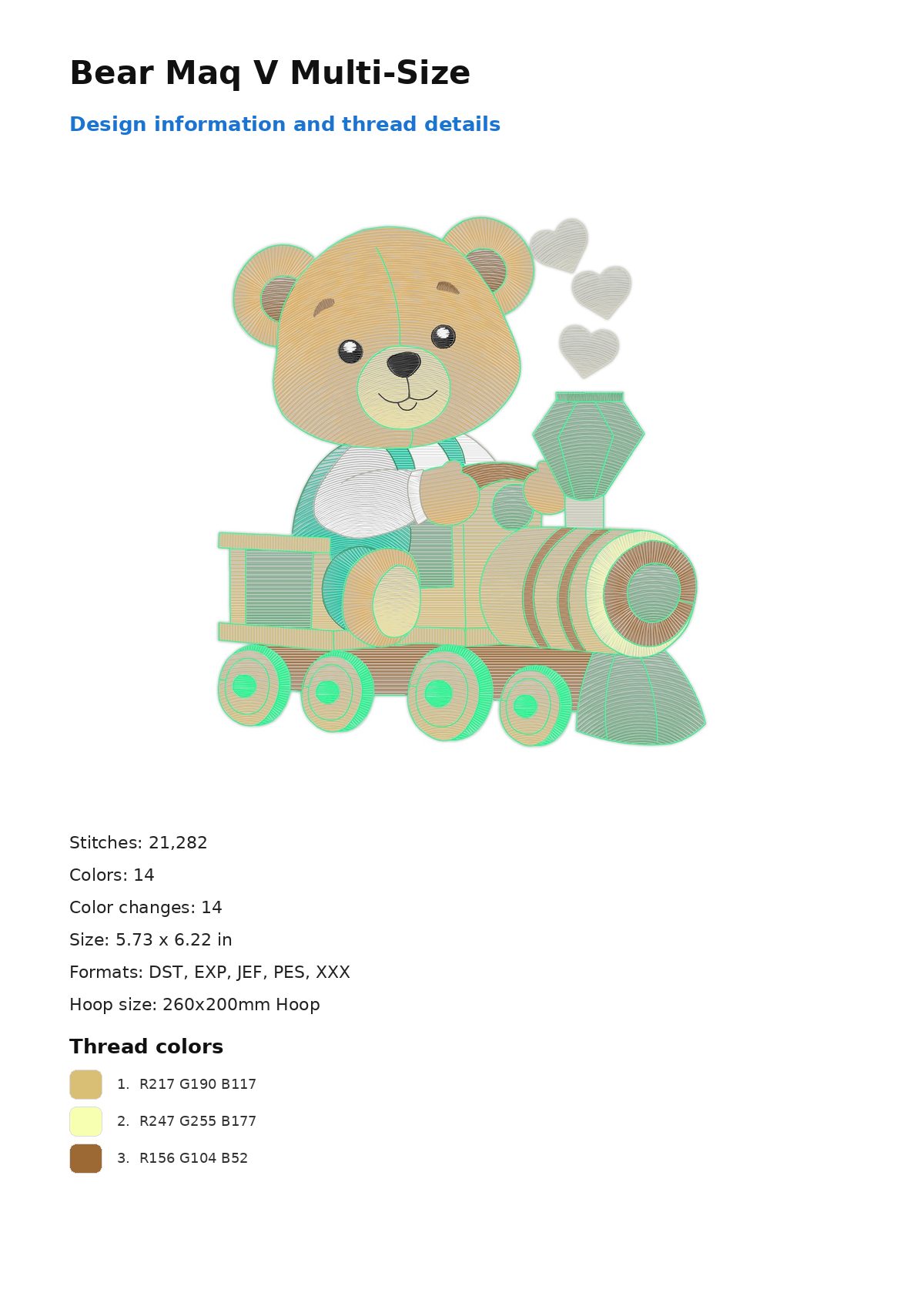 Bear Maq V Multi-Size free machine embroidery design — 5.73×6.22 in — 21,282 stitches — 14 colors — DST, EXP, JEF, PES, XXX