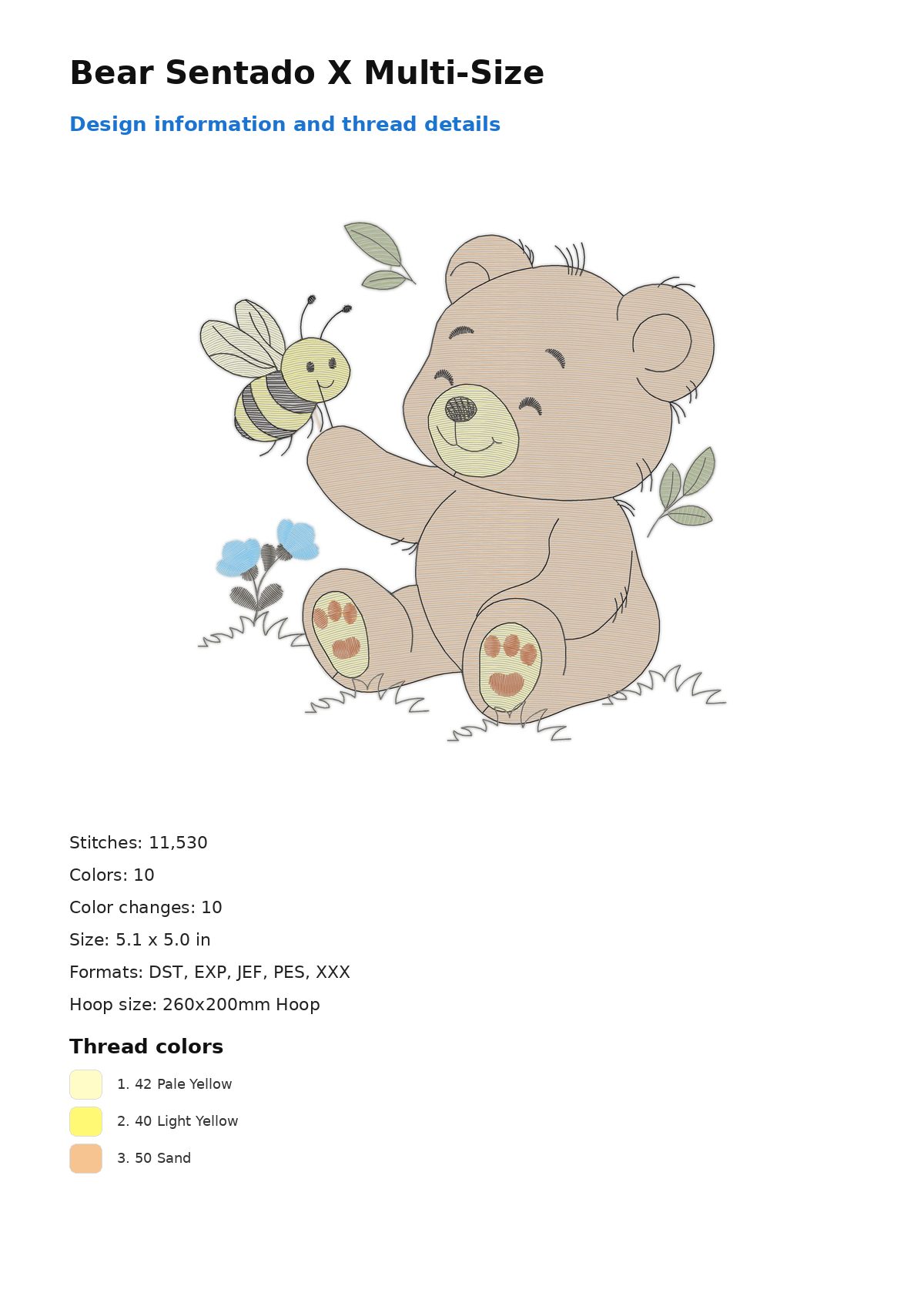 Bear Sentado X Multi-Size free machine embroidery design — 5.1×5.0 in — 11,530 stitches — 10 colors — DST, EXP, JEF, PES, XXX