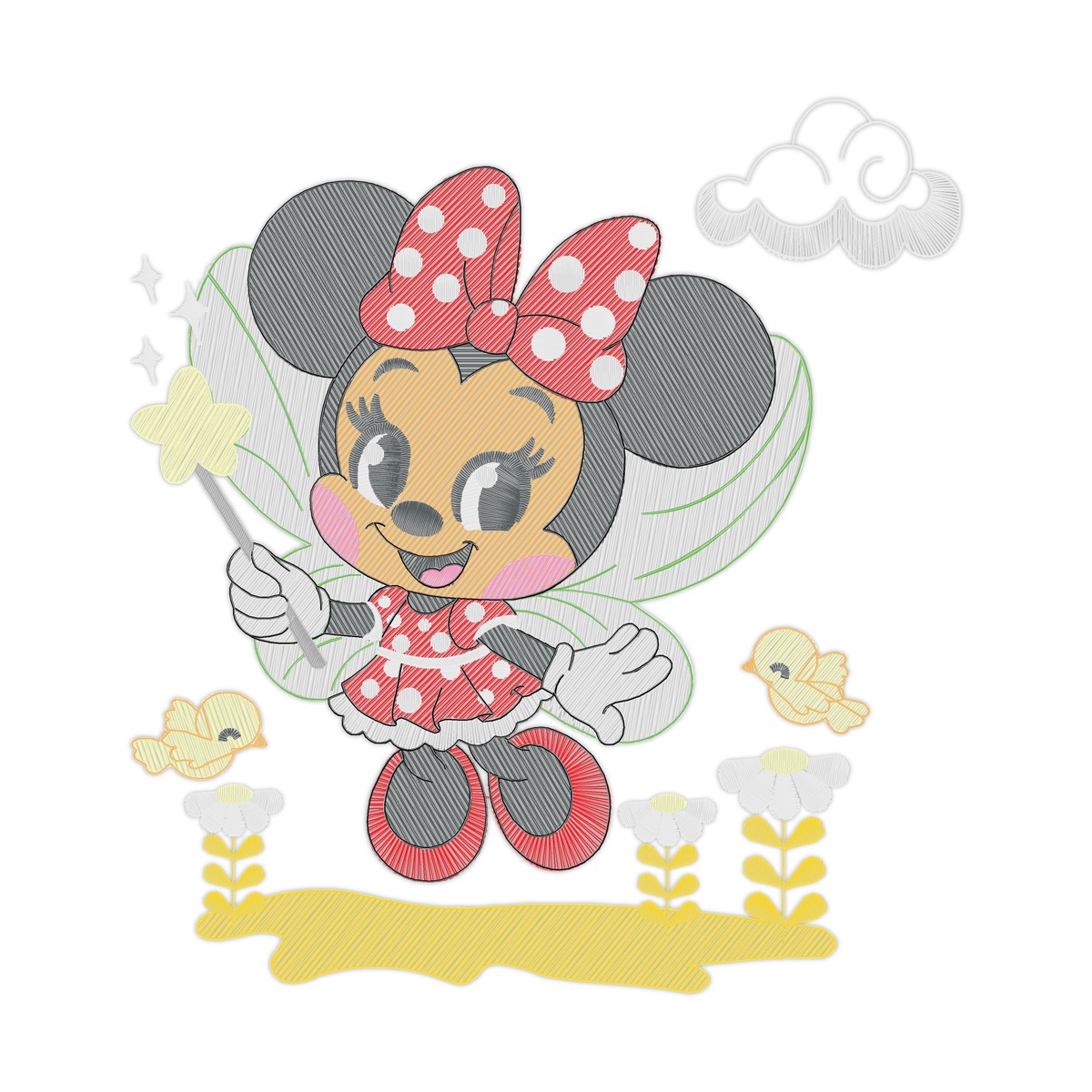 Collection Minnie Multi-Size free machine embroidery design — 6.5×7.0 in — 22,921 stitches — 17 colors — DST, EXP, HUS, JEF, PES