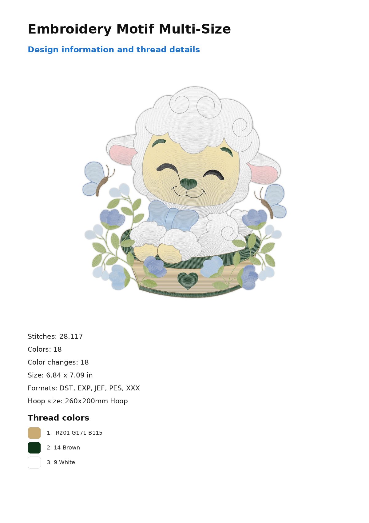 Embroidery Motif Multi-Size free machine embroidery design — 6.84×7.09 in — 28,117 stitches — 18 colors — DST, EXP, JEF, PES, XXX