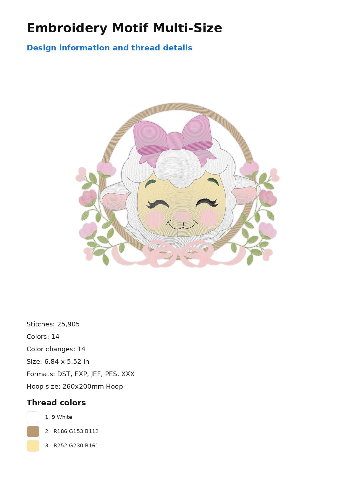 Embroidery Motif Multi-Size free machine embroidery design — 6.84×5.52 in — 25,905 stitches — 14 colors — DST, EXP, JEF, PES, XXX