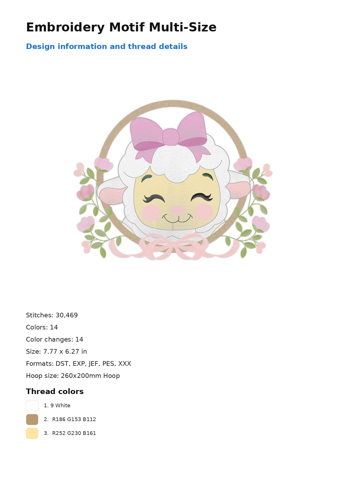 Embroidery Motif Multi-Size free machine embroidery design — 7.77×6.27 in — 30,469 stitches — 14 colors — DST, EXP, JEF, PES, XXX