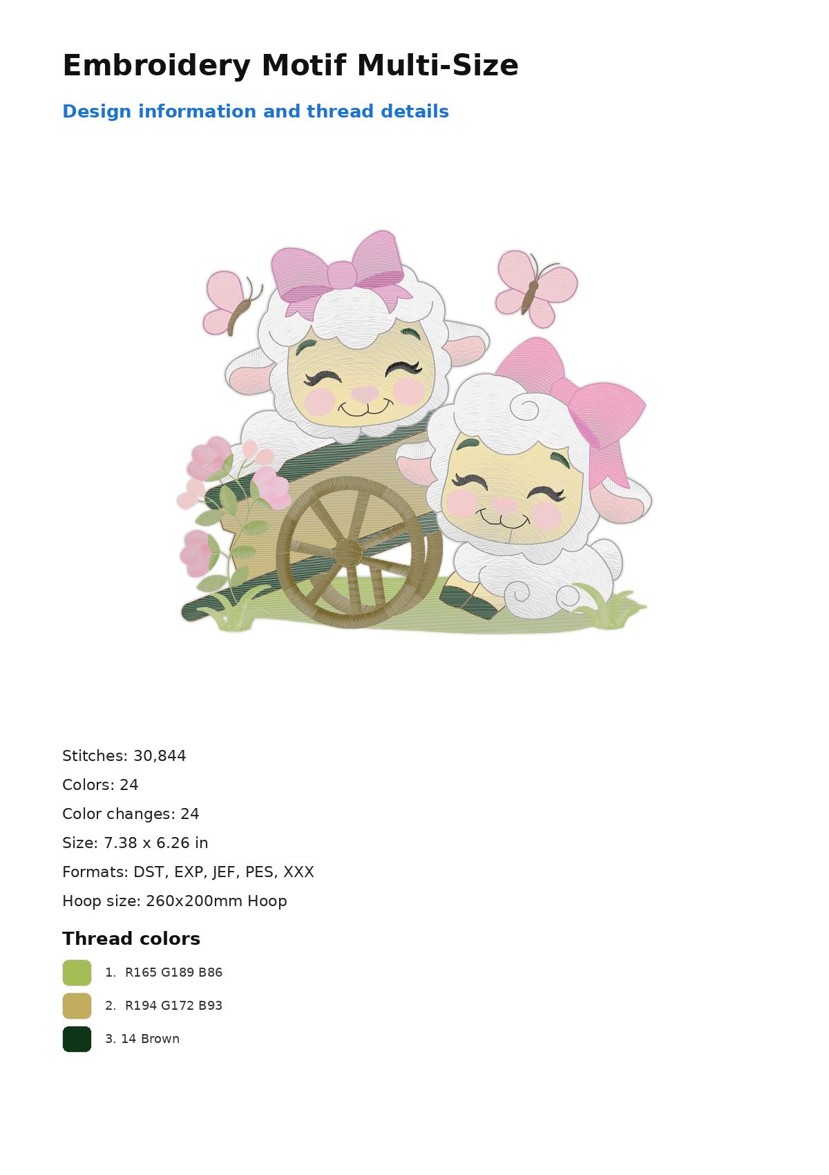 Embroidery Motif Multi-Size free machine embroidery design — 7.38×6.26 in — 30,844 stitches — 24 colors — DST, EXP, JEF, PES, XXX
