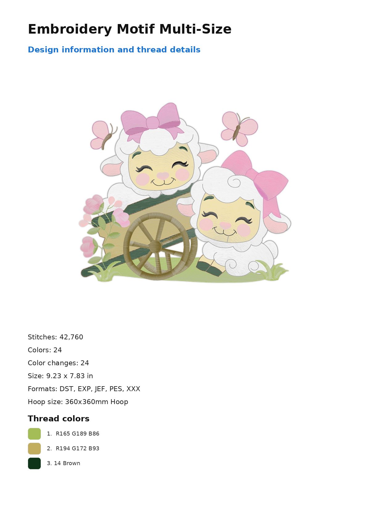 Embroidery Motif Multi-Size free machine embroidery design — 9.23×7.83 in — 42,760 stitches — 24 colors — DST, EXP, JEF, PES, XXX