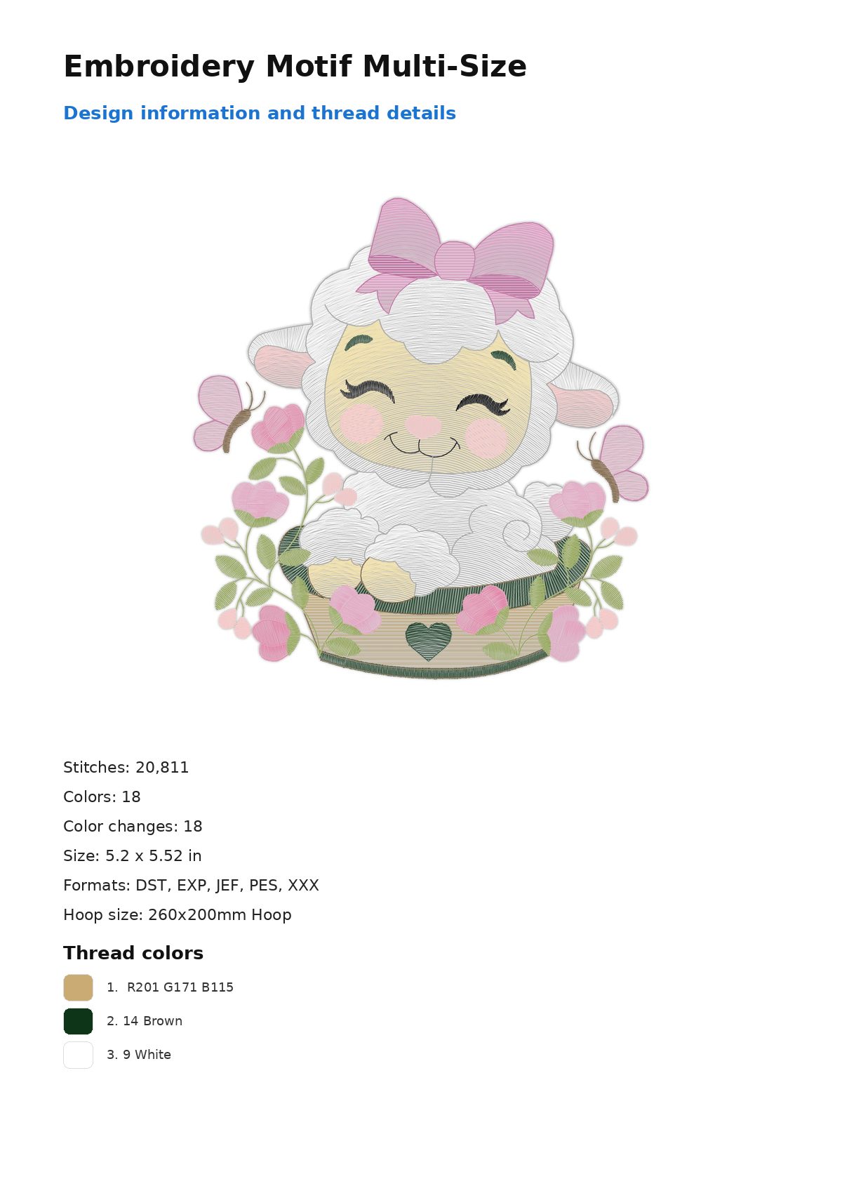 Embroidery Motif Multi-Size free machine embroidery design — 5.2×5.52 in — 20,811 stitches — 18 colors — DST, EXP, JEF, PES, XXX