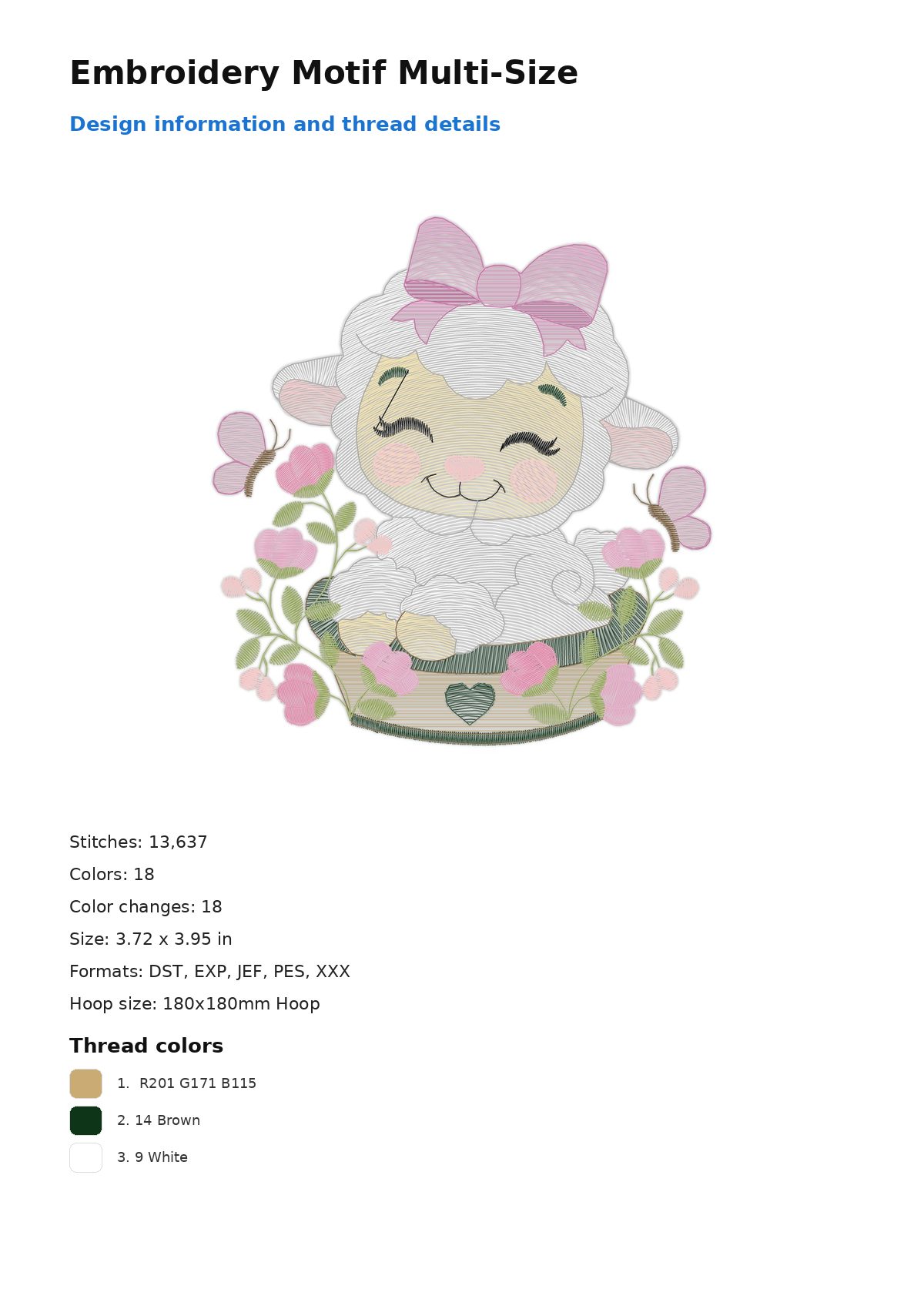 Embroidery Motif Multi-Size free machine embroidery design — 3.72×3.95 in — 13,637 stitches — 18 colors — DST, EXP, JEF, PES, XXX