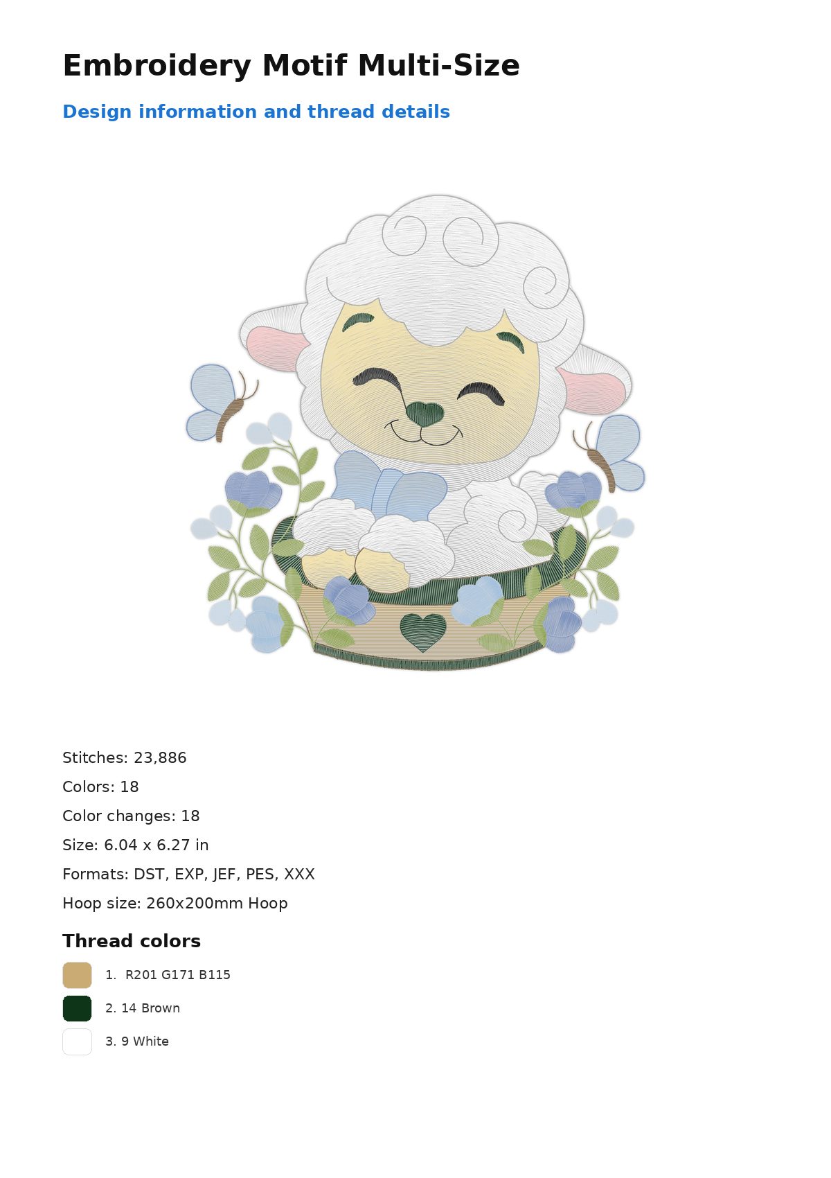 Embroidery Motif Multi-Size free machine embroidery design — 6.04×6.27 in — 23,886 stitches — 18 colors — DST, EXP, JEF, PES, XXX