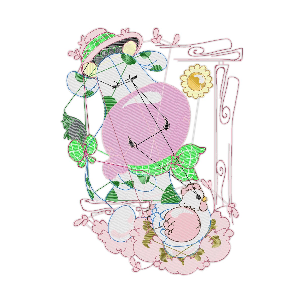 Farm Friends 006 Multi-Size free machine embroidery design — 4.8×6.53 in — 33,498 stitches — 31 colors — PES