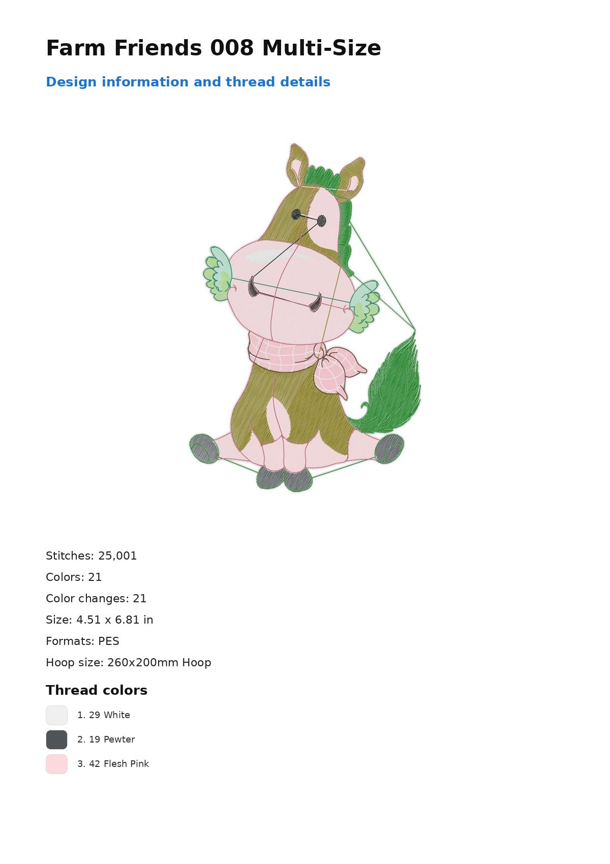 Farm Friends 008 Multi-Size free machine embroidery design — 4.51×6.81 in — 25,001 stitches — 21 colors — PES