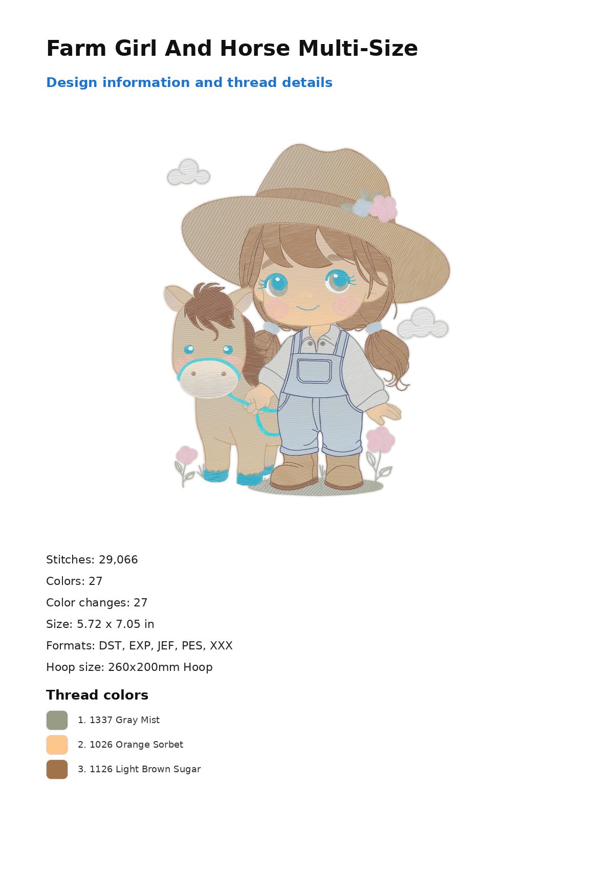 Farm Girl And Horse Multi-Size free machine embroidery design — 5.72×7.05 in — 29,066 stitches — 27 colors — DST, EXP, JEF, PES, XXX