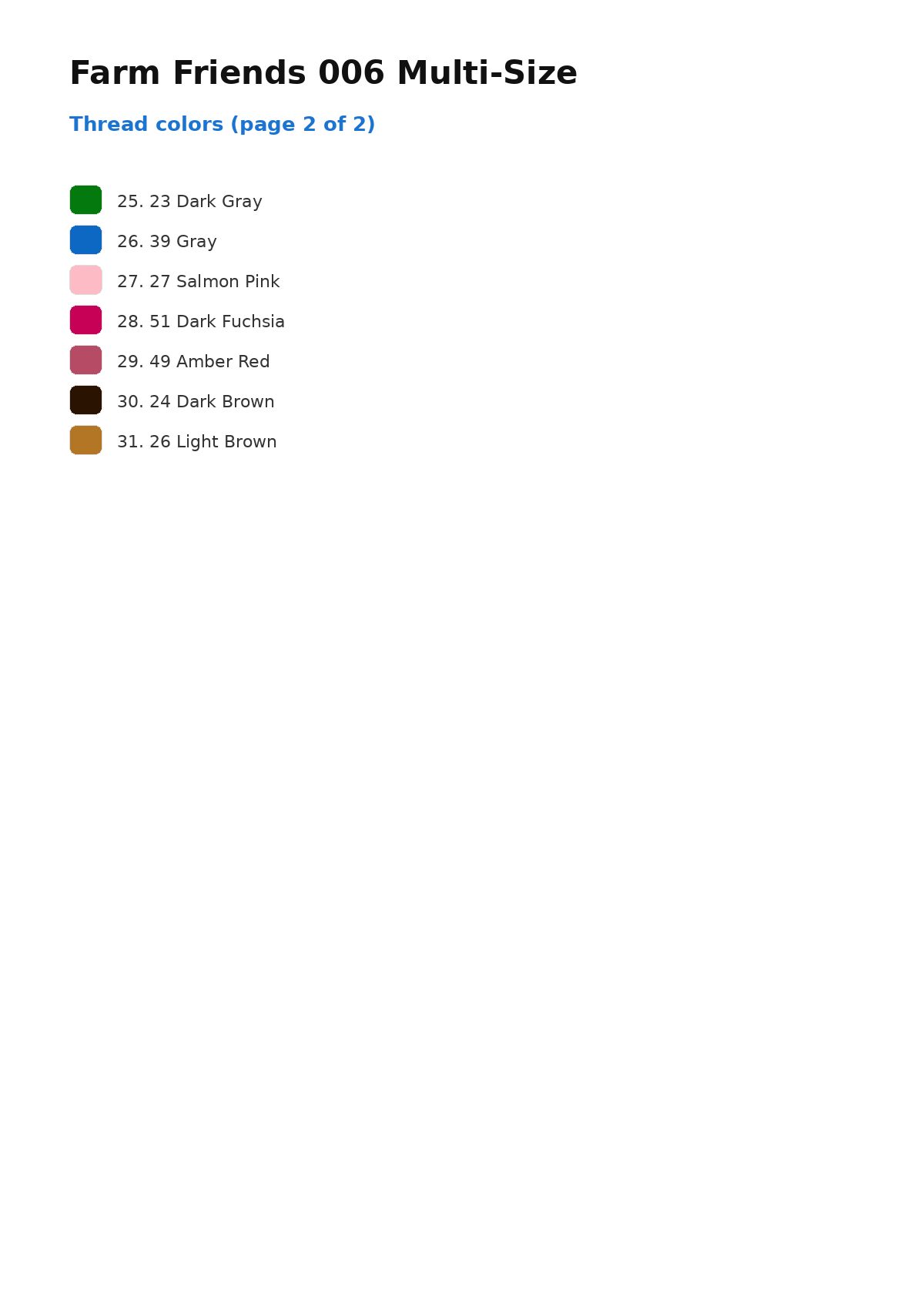 Thread color chart
