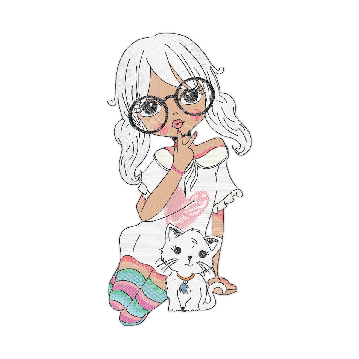 Girl 304 B Multi-Size free machine embroidery design — 3.02×6.14 in — 28,565 stitches — 13 colors — JEF