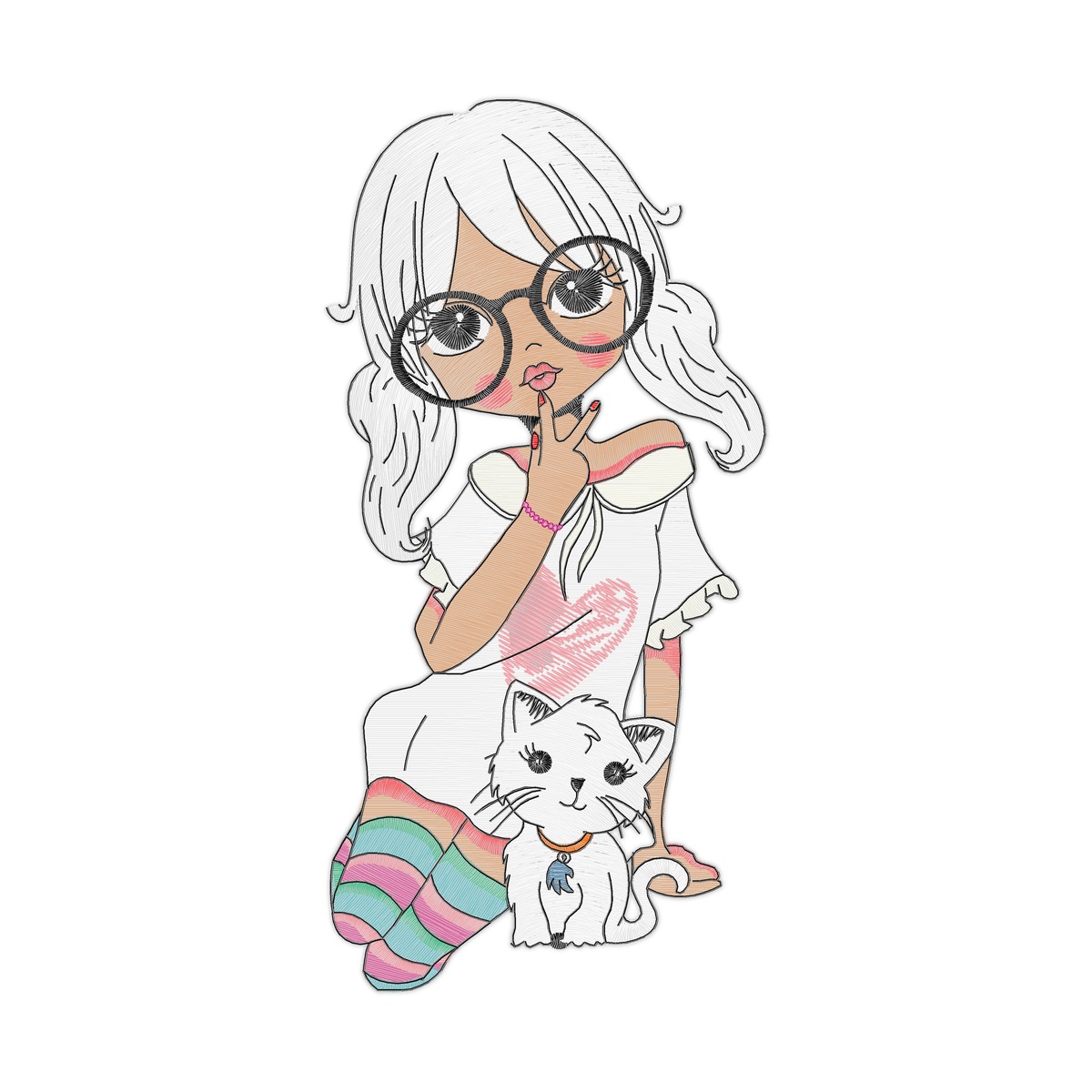 Girl 304 C Multi-Size free machine embroidery design — 3.21×6.54 in — 31,006 stitches — 13 colors — JEF