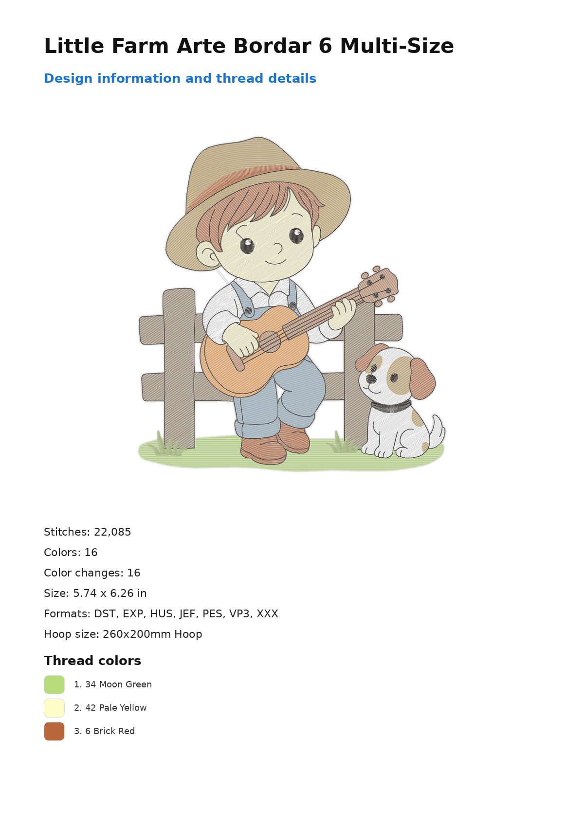 Little Farm Arte Bordar 6 Multi-Size free machine embroidery design — 5.74×6.26 in — 22,085 stitches — 16 colors — DST, EXP, HUS, JEF, PES