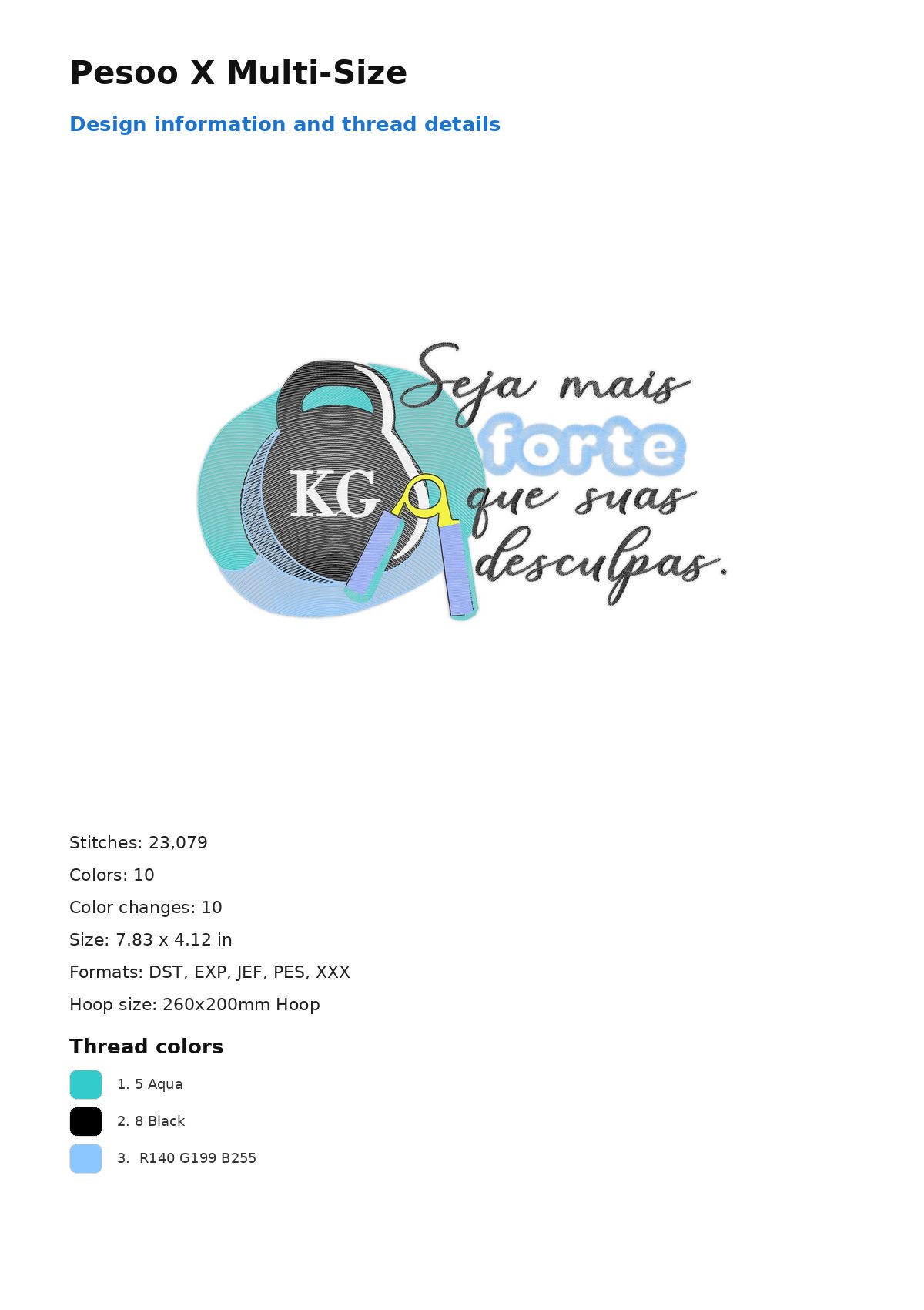 Pesoo X Multi-Size free machine embroidery design — 7.83×4.12 in — 23,079 stitches — 10 colors — DST, EXP, JEF, PES, XXX
