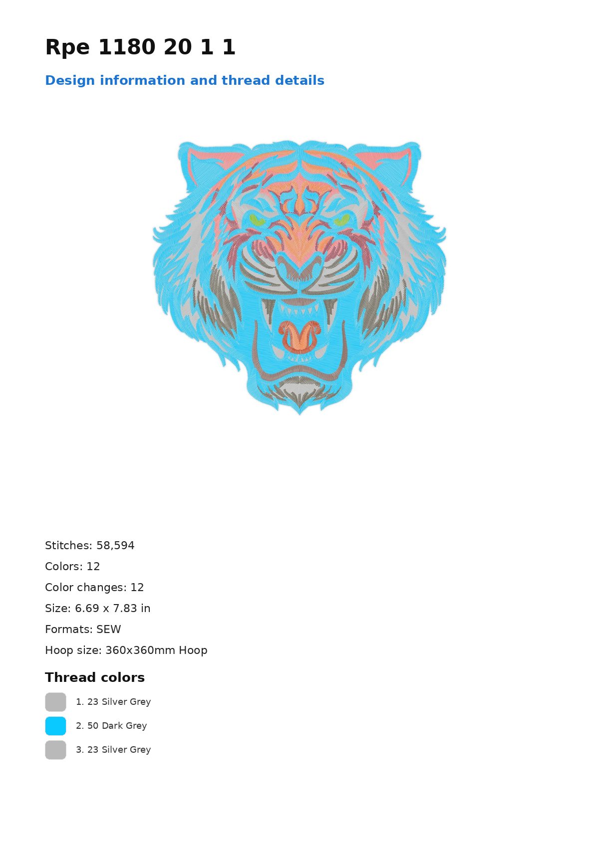Rpe 1180 20 1 1 free machine embroidery design — 6.69×7.83 in — 58,594 stitches — 12 colors — SEW