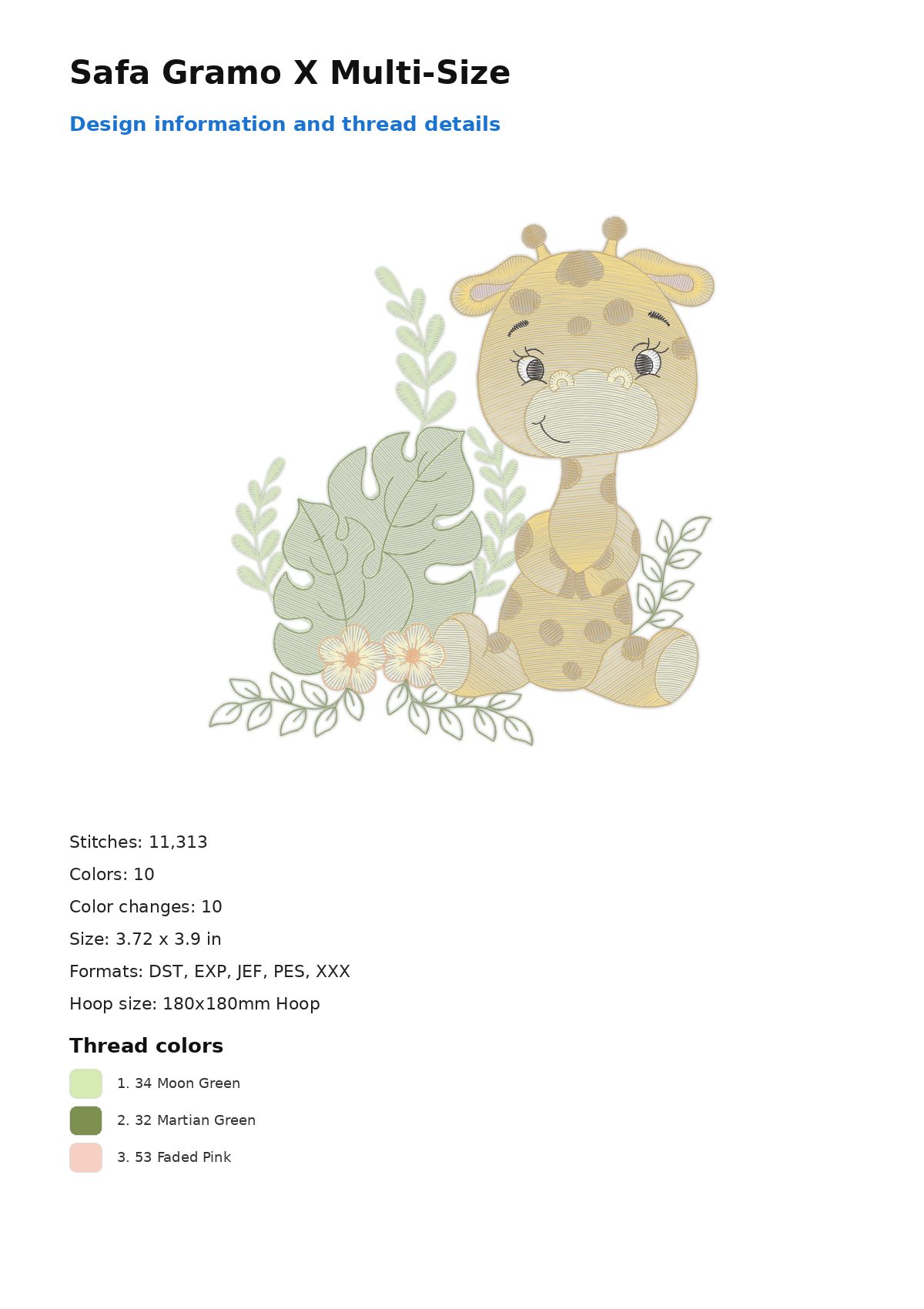 Safa Gramo X Multi-Size free machine embroidery design — 3.72×3.9 in — 11,313 stitches — 10 colors — DST, EXP, JEF, PES, XXX
