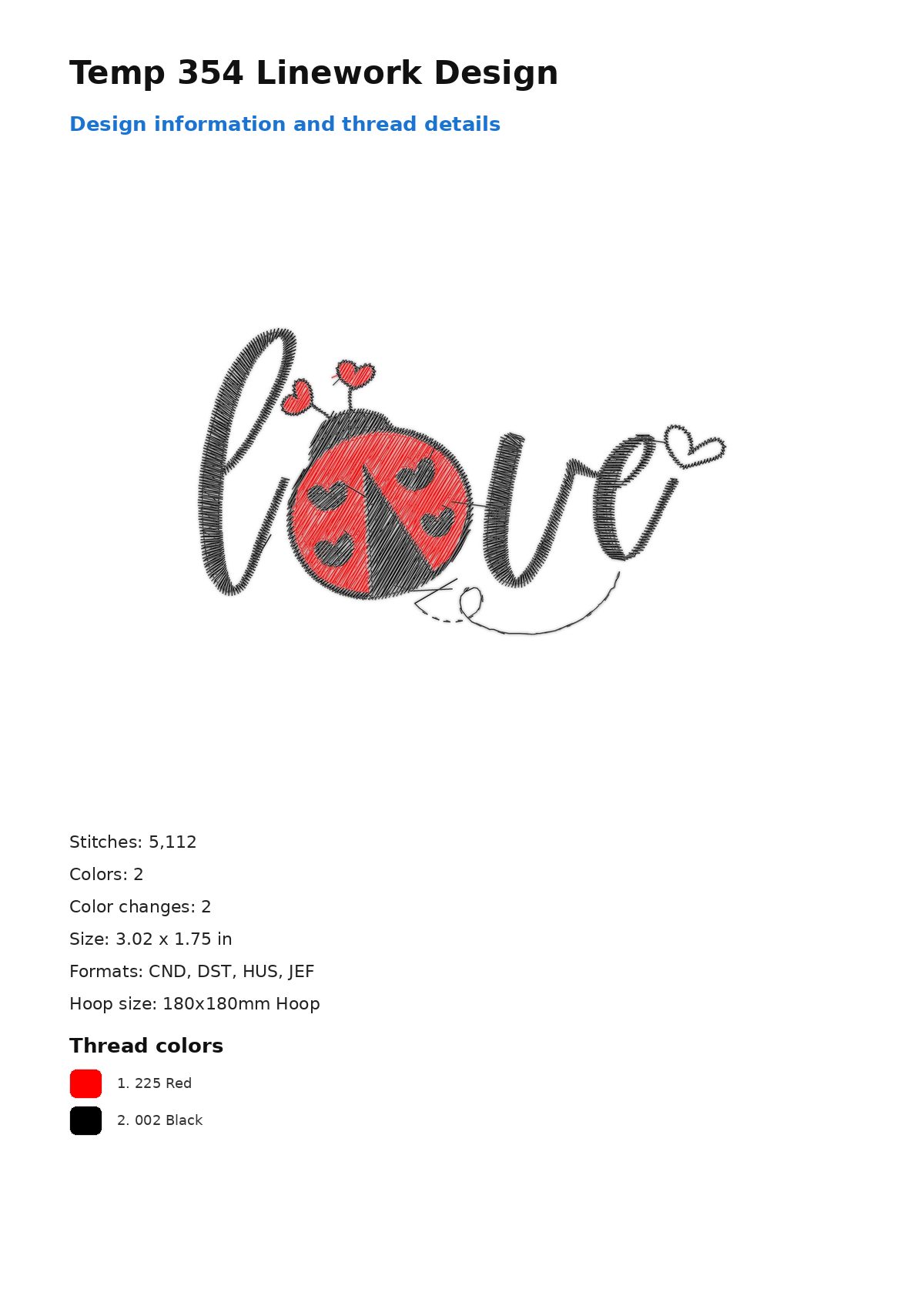 Temp 354 Linework Design free machine embroidery design — 3.02×1.75 in — 5,112 stitches — 2 colors — CND, DST, HUS, JEF