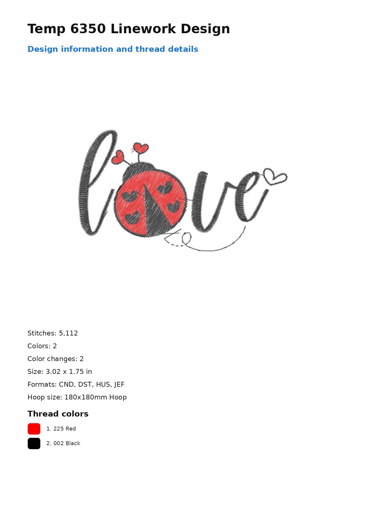 Temp 6350 Linework Design free machine embroidery design — 3.02×1.75 in — 5,112 stitches — 2 colors — CND, DST, HUS, JEF