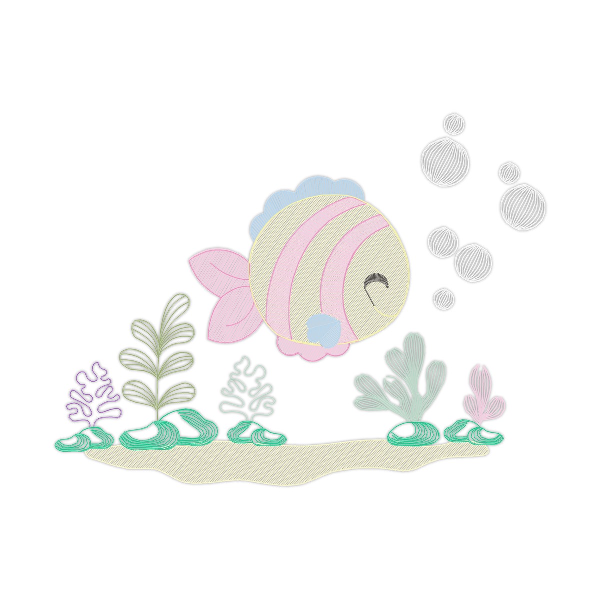 Under Water Of Ocean Girl 7 Multi-Size free machine embroidery design — 5.9×4.47 in — 8,389 stitches — 13 colors — DST, EXP, JEF, PES, XXX