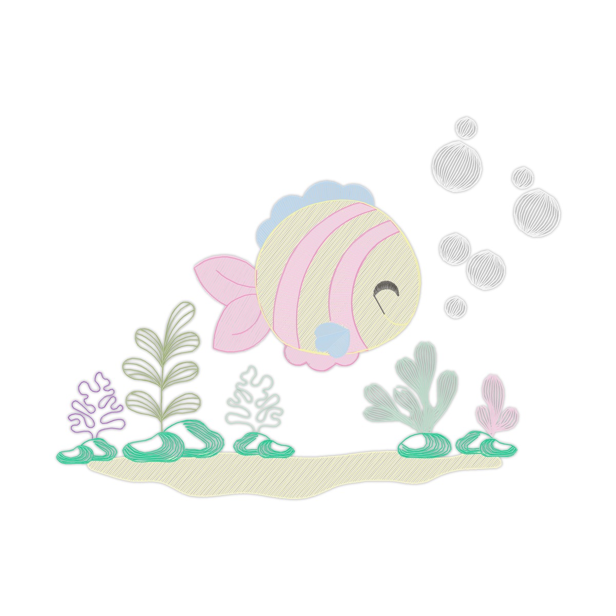 Under Water Of Ocean Girl 7 Multi-Size free machine embroidery design — 6.65×5.04 in — 9,713 stitches — 13 colors — DST, EXP, JEF, PES, XXX