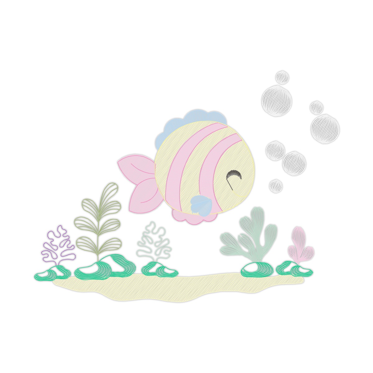 Under Water Of Ocean Girl 7 Multi-Size free machine embroidery design — 8.21×6.22 in — 12,739 stitches — 13 colors — DST, EXP, JEF, PES, XXX