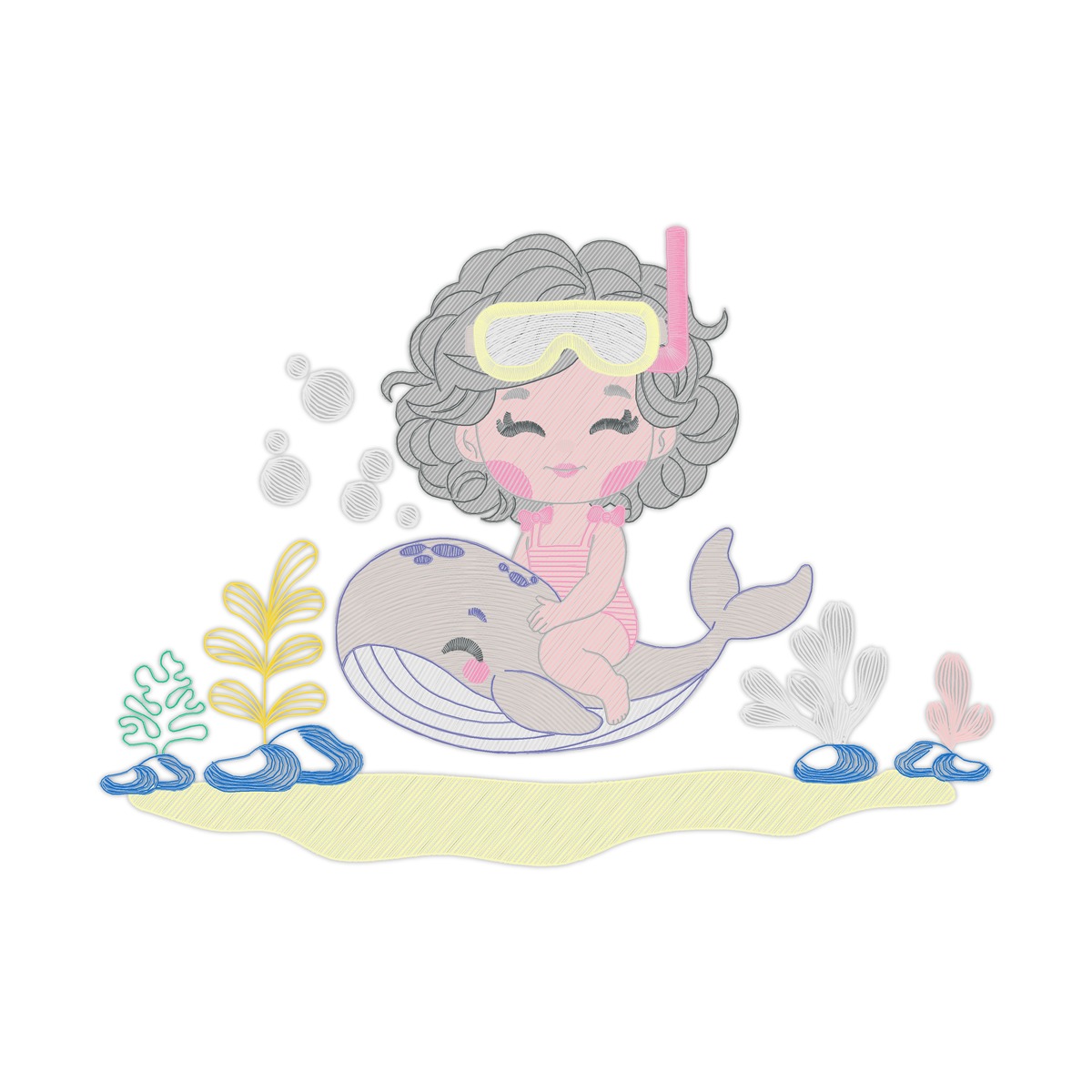 Under Water Of Ocean Girl 8 Multi-Size free machine embroidery design — 8.25×5.91 in — 19,937 stitches — 19 colors — DST, EXP, HUS, JEF, PES